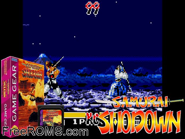 Samurai Shodown Game Gear game showing 3D box cover and gameplay screenshot